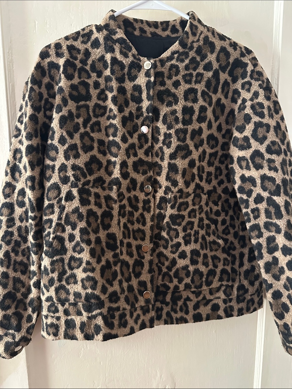 SHEIN Leopard Print Button-Front Jacket - Brown/Black
